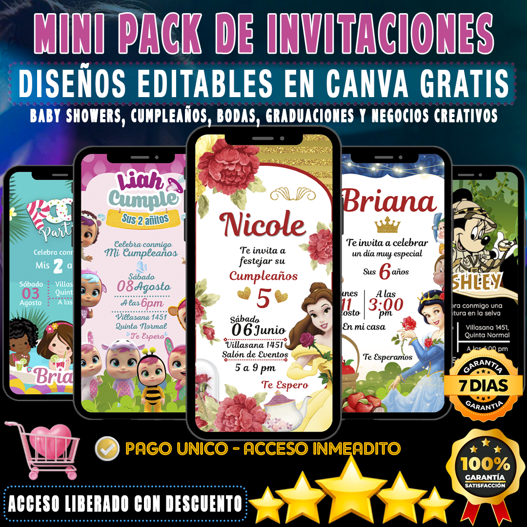 Mini Pack de Invitaciones Editables para Todo Tipo de Eventos - (Interactivas - Animadas - Digitales)