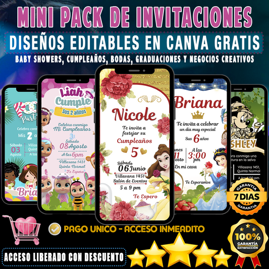 Mini Pack de Invitaciones Editables para Todo Tipo de Eventos - (Interactivas - Animadas - Digitales)